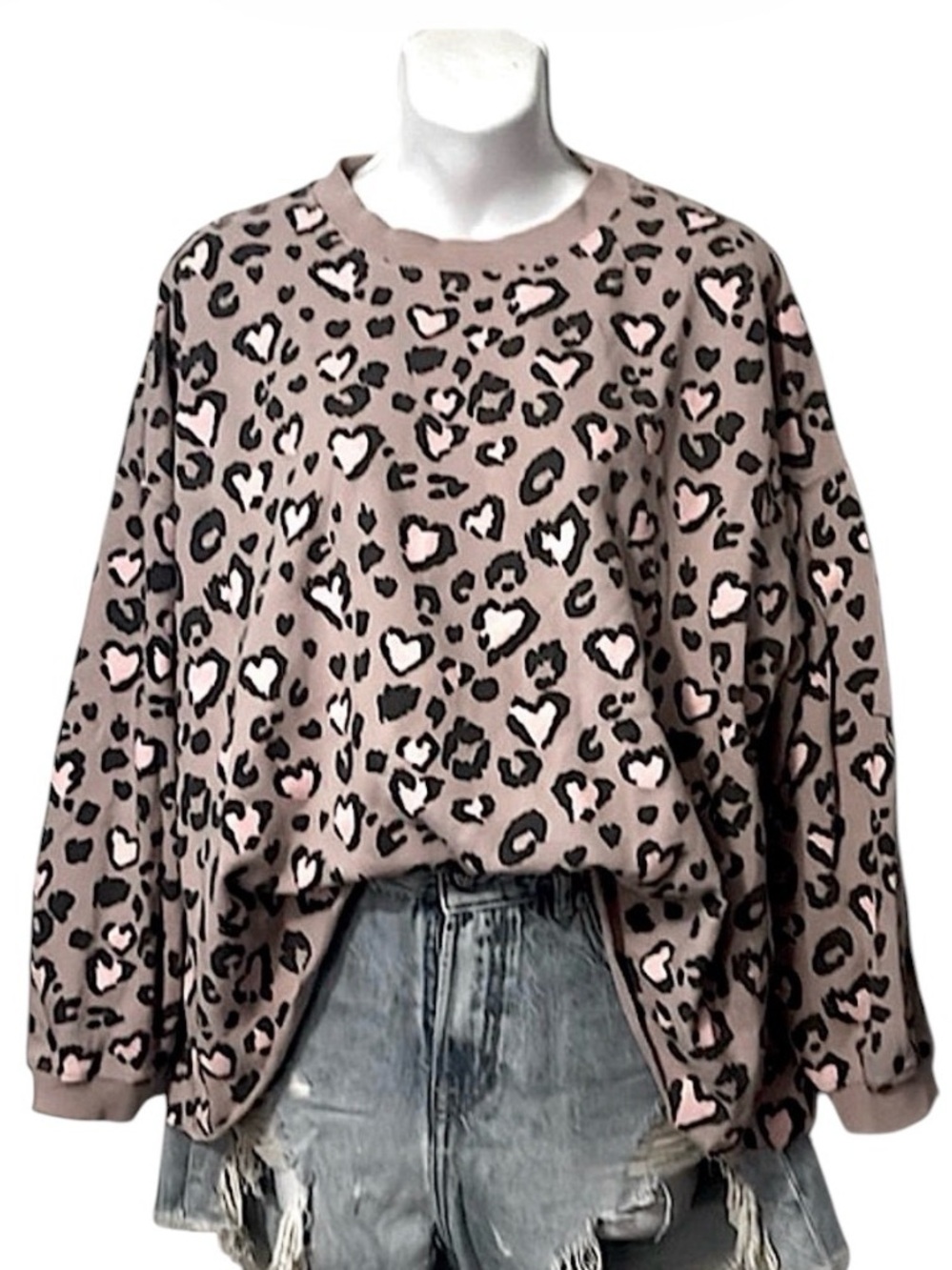 Mighty Fine Women’s Heart Long Sleeve Sweatshirt Crewneck Sweater M